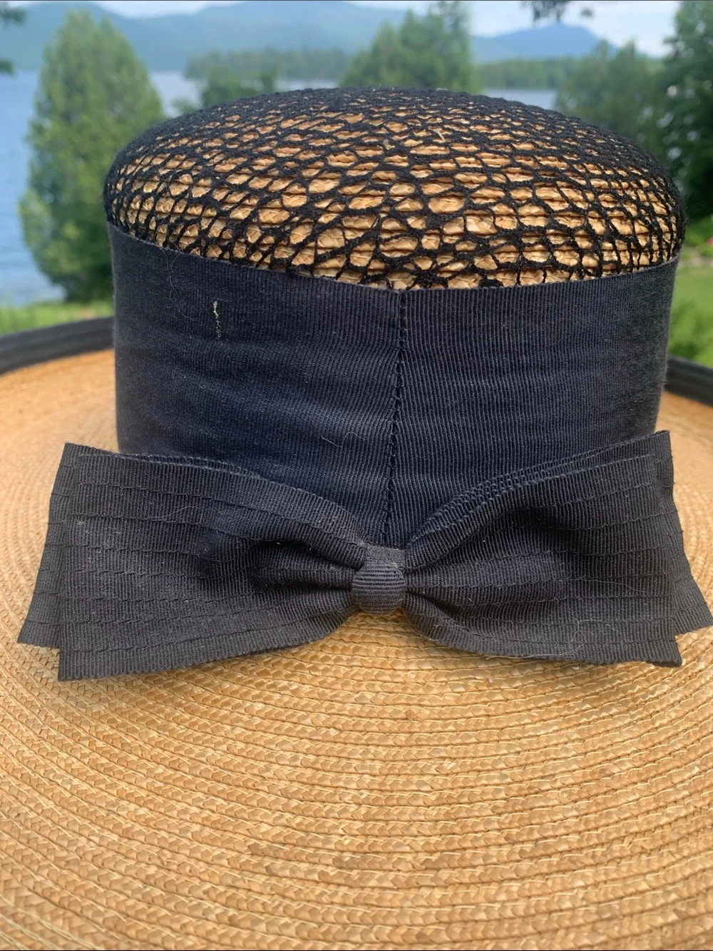 Two-Tone Straw track Hat with Black Trim
